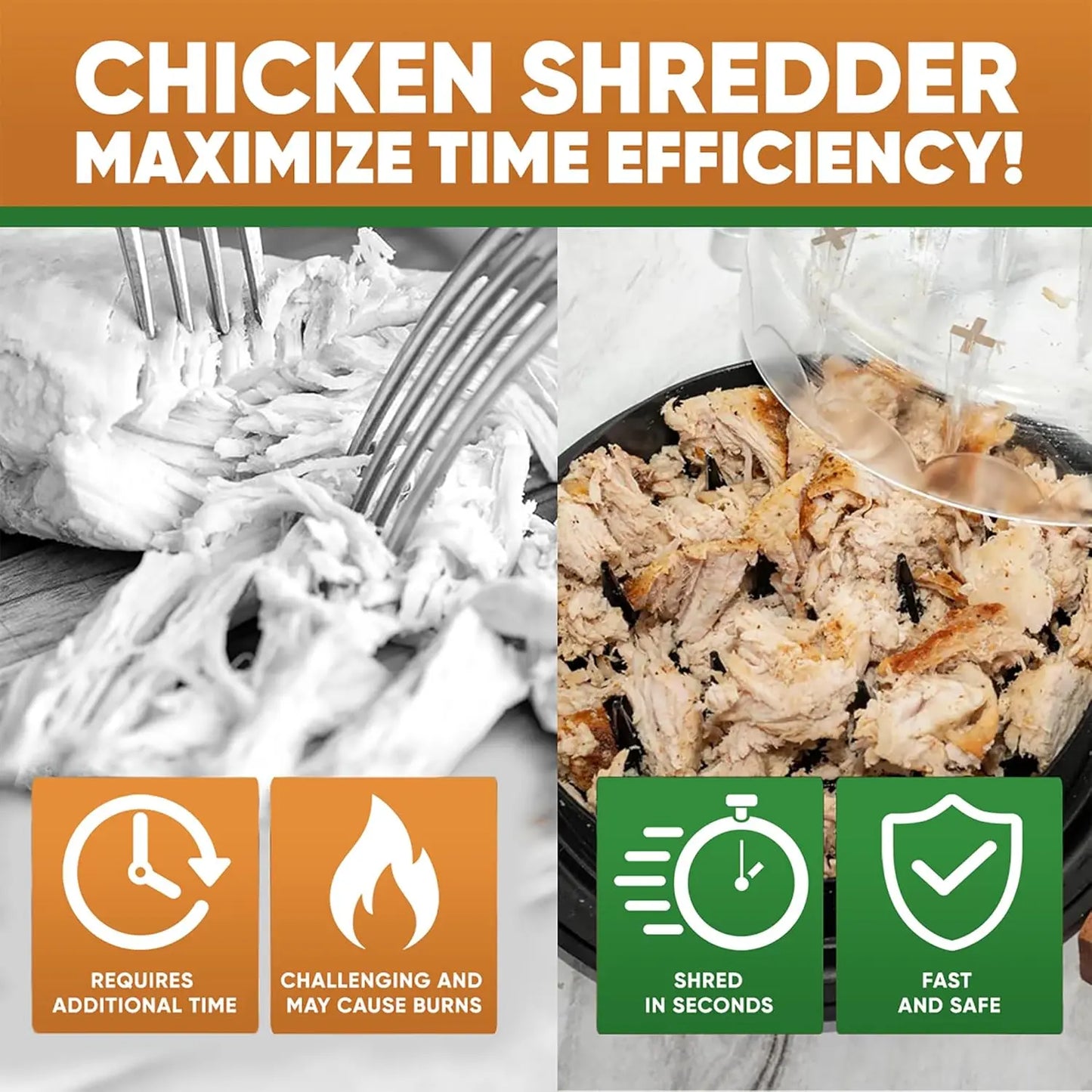 8-Inch Chicken Shredder Tool with Clear Lid, Anti-Slip, Easy to Clean
